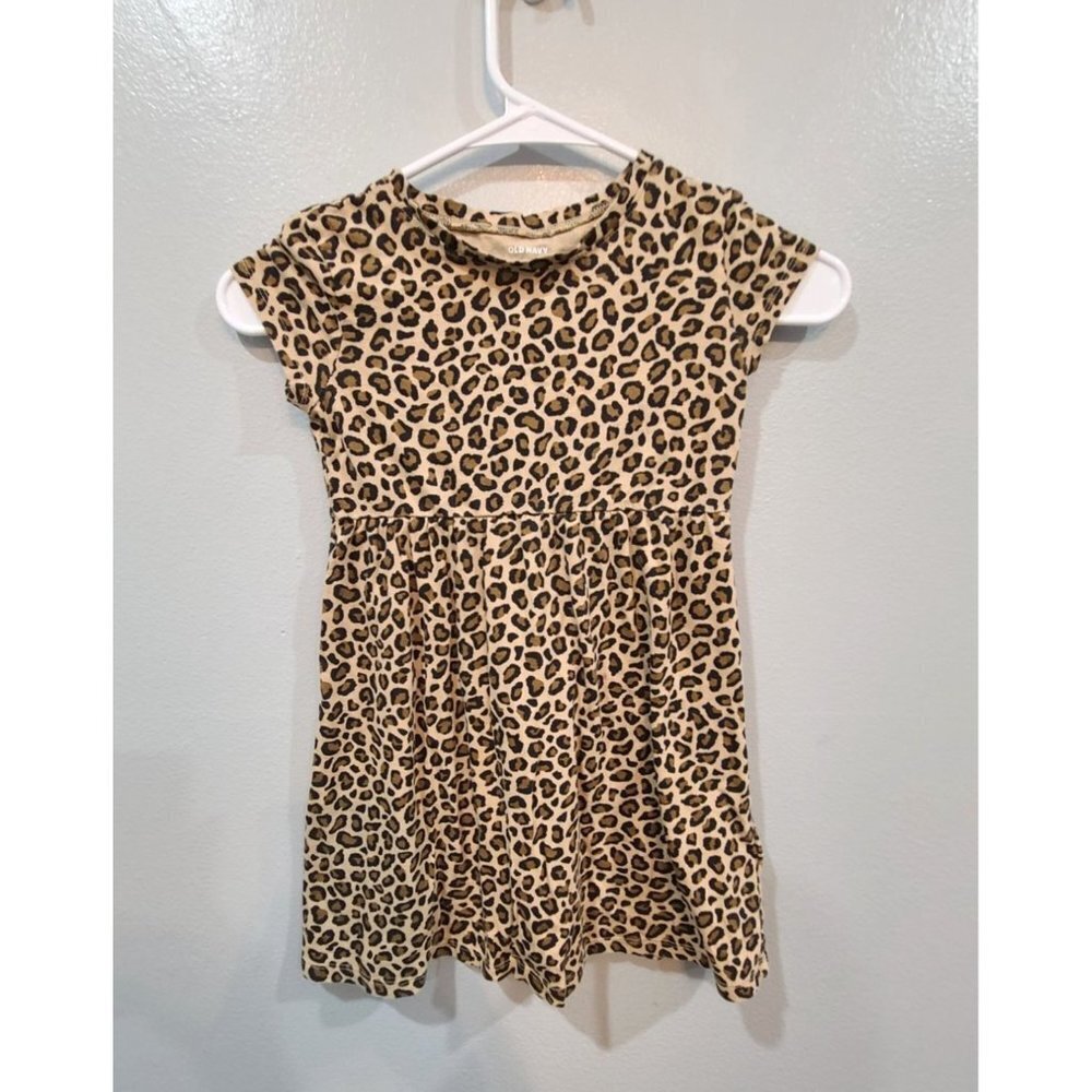 Old Navy Dress Youth Girl's 5T Leopard Print T Shirt Dress Comfy Casual Midi